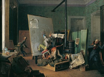 Escena divertida en el estudio. de Josef Danhauser