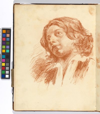 Blatt eines Skizzenbuchs: Studie eines Frauenkopfes de Josef Engelhart