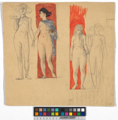 Vier Frauenakte (Studie zum Ferdinand Raimund Zyklus im Schloss Kogl, Attergau?) de Josef Engelhart
