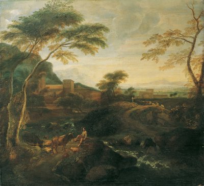 Paisaje con vacas pastando de Josef Faistenberger