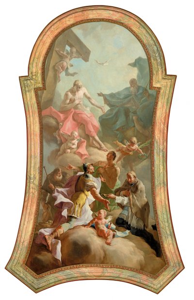 La Santísima Trinidad con los Santos Roque, Florián, Sebastián y Juan Nepomuceno de Josef Ignaz Mildorfer