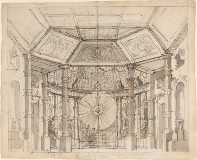 Diseño escénico para un templo abovedado con un disco solar sobre el altar de Josef Ignáz Platzer