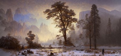 JJM recrea Bierstadt-A: Valle de la nevada de Yosemite de Josef Johann Michel