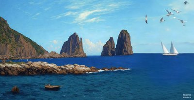 JJM recrea Bierstadt-A: Remar desde las rocas de Josef Johann Michel