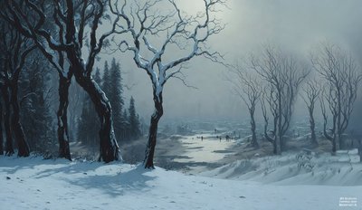 JJM recrea Bierstadt-A: Invierno en Yosemite (patinadores) de Josef Johann Michel