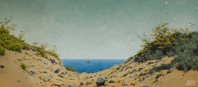 JJM recrea Friedrich-C-D: Vista a través de una depresión fluvial (panorámica) de Josef Johann Michel