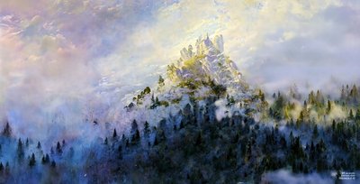 JJM recrea Friedrich-C-D: Niebla matinal en las montañas (Panorama) de Josef Johann Michel