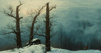 JJM recrea Friedrich-C-D: Cairn en la nieve (Panorama) de Josef Johann Michel