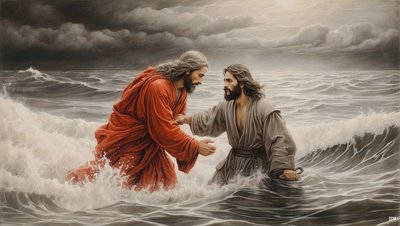 Jesús_de_Nazaret salva a Simón_Pedro_de_ahogarse_02 de Josef Johann Michel