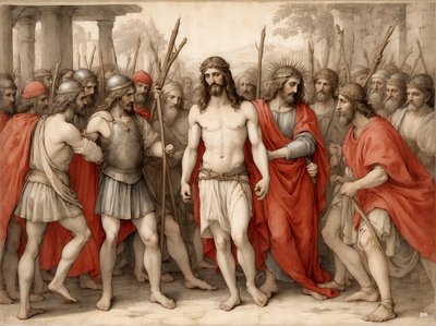 Jesús_burlado y apaleado por soldados romanos_02 de Josef Johann Michel