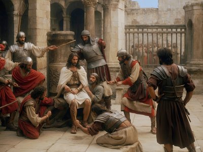 Jesús_burlado y apaleado por soldados romanos_03 de Josef Johann Michel
