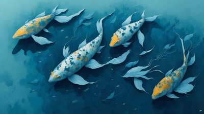 pintura a tinta: Koi-Pez Carpa_azul_02 de Josef Johann Michel