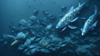 pintura a tinta: Koi-Pez Carpa_azul_04 de Josef Johann Michel