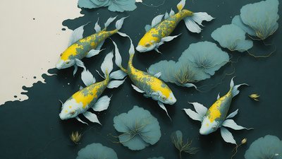 pintura a tinta: Koi-Karpfish_gold_02 de Josef Johann Michel