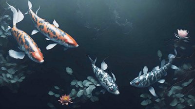 pintura a tinta: Koi-pez arpa_rojo+blanco_01 de Josef Johann Michel