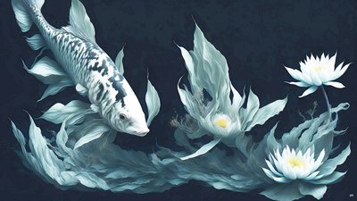 pintura a tinta: Koi-Pez arpa_mármol blanco_03 de Josef Johann Michel