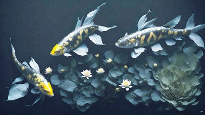 pintura a tinta: Koi-pez arpa_amarillo_03 de Josef Johann Michel