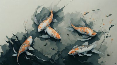 pintura a tinta: Pez carpa koi_03 de Josef Johann Michel