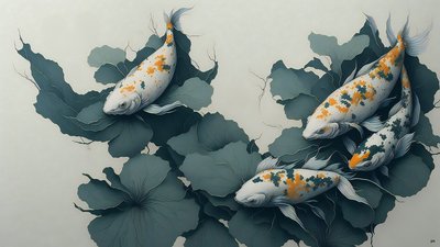 pintura a tinta: Pez carpa koi_04 de Josef Johann Michel