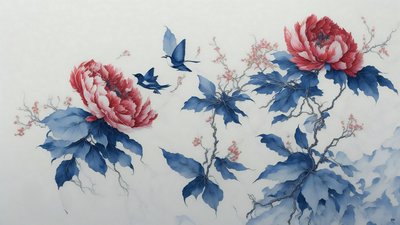 pintura a tinta: PEONY en azul_02 de Josef Johann Michel