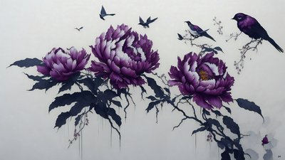 pintura a tinta: PEONY en morado oscuro_01 de Josef Johann Michel