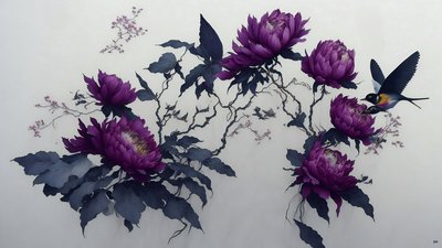 pintura a tinta: PEONY en morado oscuro_02 de Josef Johann Michel