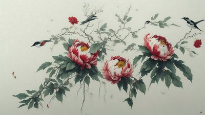pintura a tinta: PEONY en verde_02 de Josef Johann Michel