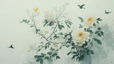pintura a tinta: flor de crisantemo en verde_01 de Josef Johann Michel