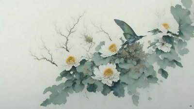 pintura a tinta: flor de crisantemo en verde_02 de Josef Johann Michel