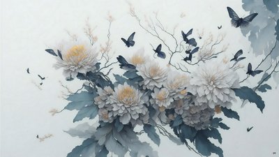 pintura a tinta: flor de crisantemo en blanco_01 de Josef Johann Michel