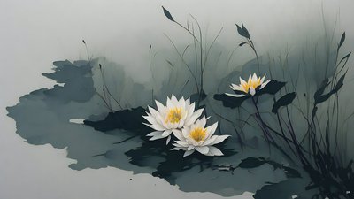 pintura a tinta: nenúfares_01 de Josef Johann Michel