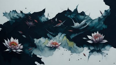 pintura a tinta: waterlili-black_02 de Josef Johann Michel