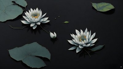 pintura a tinta: waterlili-black_03 de Josef Johann Michel