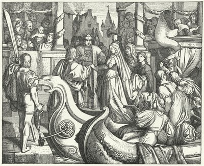 El emperador del Sacro Imperio Romano Federico II dando la bienvenida a su novia, Isabel de Inglaterra de Josef Mathias (after) Trenkwald