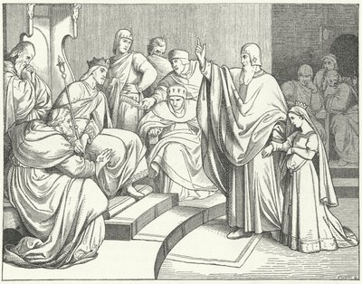 Beatriz de Hohenstaufen pidiendo al rey Otto IV de Alemania que vengue el asesinato de su padre, Felipe de Suabia de Josef Mathias Trenkwald