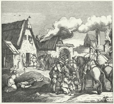Tropas imperiales saqueando y pillando después de la Batalla de Nordlingen, 1634 de Josef Mathias Trenkwald