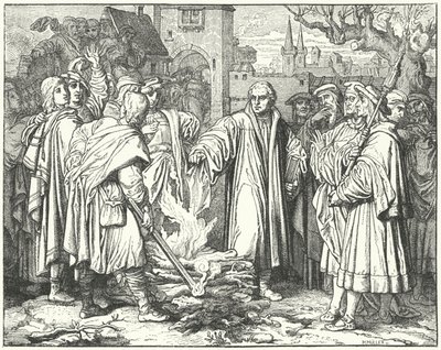 Martín Lutero quemando la bula papal en Wittenberg, 1520 de Josef Mathias Trenkwald