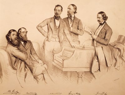 Retrato de grupo de músicos vieneses y compositor: Franz von Suppé, Carl Binder, Anton Storch, Heinrich Proch y Anton Emil Titl de Josef Nikolaus Kriehuber