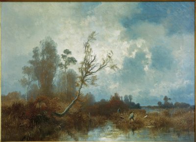 Día de otoño en Dachauer Moos con cazadores y perros de Josef Wenglein