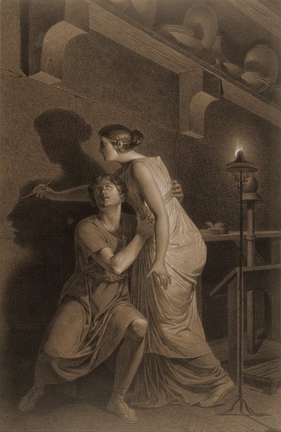 La Invención del Dibujo (recto); Boceto de Huesos de la Pierna Inferior del Esqueleto Humano (verso) de Joseph Benoît Suvée