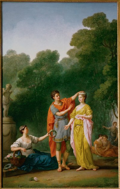 Un amante coronando a su amada con una corona de flores ... de Joseph Marie the Elder Vien