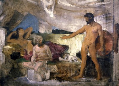 La guerra de Troya : Aquiles y Príamo, rey de Troya, c.1850 (boceto) de Joseph Noel Sylvestre