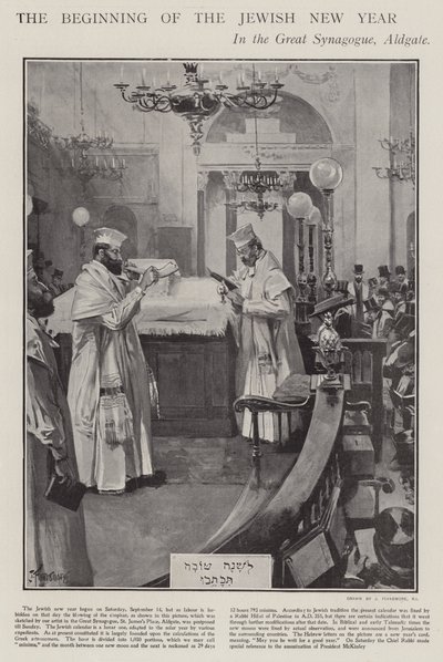Celebrando el inicio del Año Nuevo Judío en la Gran Sinagoga, Aldgate, Londres de Joseph (after) Finnemore