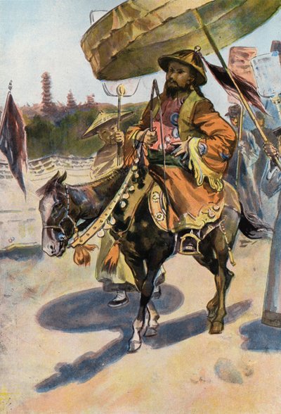 Robinson Crusoe: un Don Quijote chino (litografia en color) de Joseph (after) Finnemore