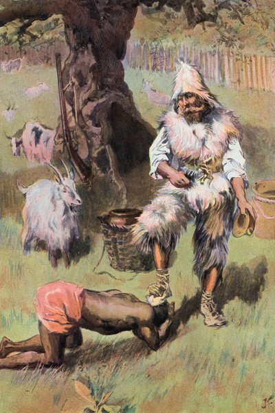 Robinson Crusoe: Él pone mi pie sobre su cabeza (litografia de color) de Joseph (after) Finnemore