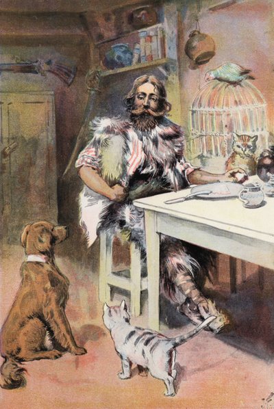 Robinson Crusoe: Soy como un rey (litografia en color) de Joseph (after) Finnemore