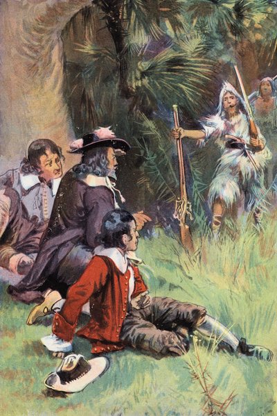 Robinson Crusoe: Las llamo en voz alta en español (color litho) de Joseph (after) Finnemore