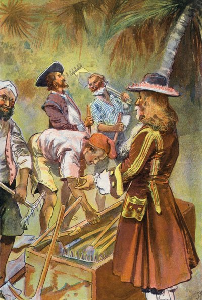 Robinson Crusoe: Le di a cada hombre una pala para cavar (litografia en color) de Joseph (after) Finnemore