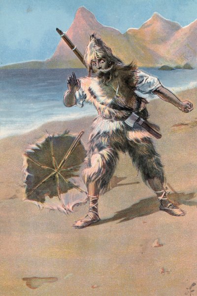 Robinson Crusoe: Veo una huella (litografia en color) de Joseph (after) Finnemore