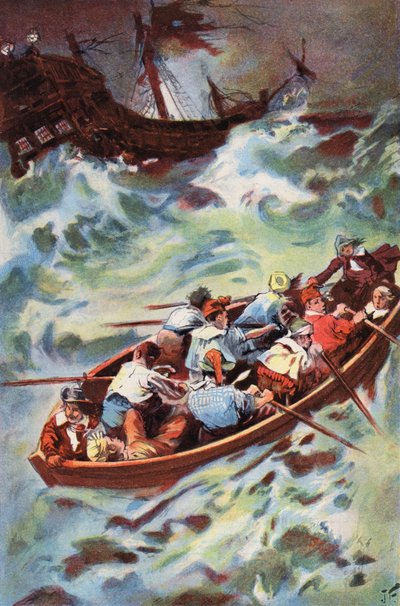 Robinson Crusoe: Dejamos el naufragio (litografia en color) de Joseph (after) Finnemore